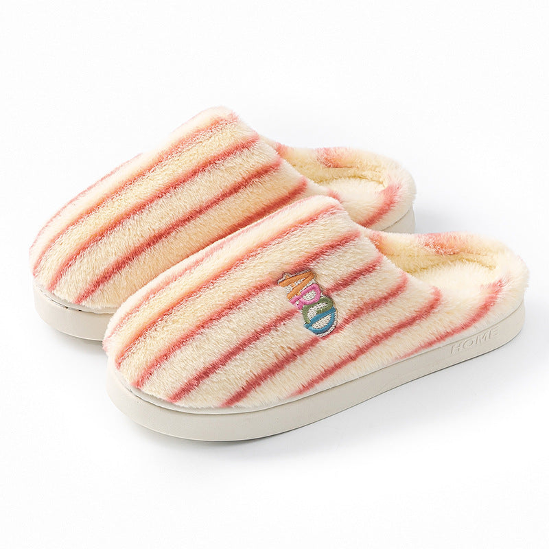 Colourful Vertical Stripe Plush Cotton Slippers