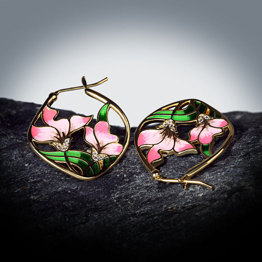Enamel Painted Epoxy Earrings Silver Flower Earrings Color Matching Earrings
