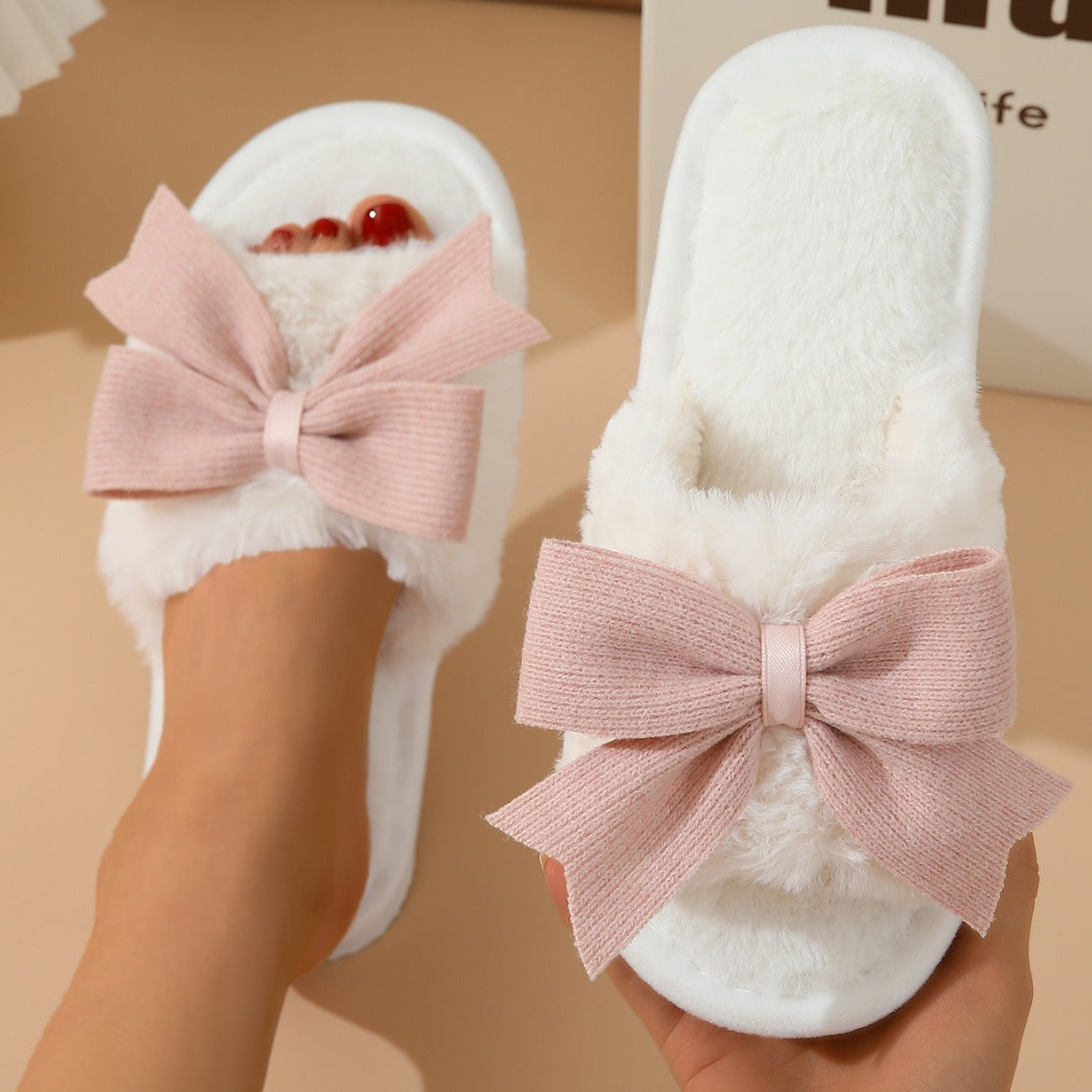 Women's Cute Bow Cotton Slippers — Thick Bottom Non-slip