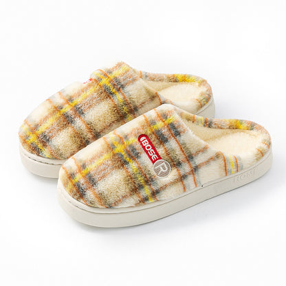 Women's Plaid Plush Cotton Shoes — Warm Non-slip Home Slippers