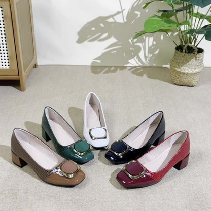Women's Square Toe Chunky Heel Slip-on Fashion Shoes