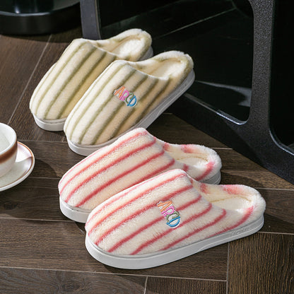 Colourful Vertical Stripe Plush Cotton Slippers