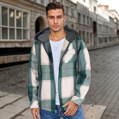 Men's Flannel Hooded Zip Jacket