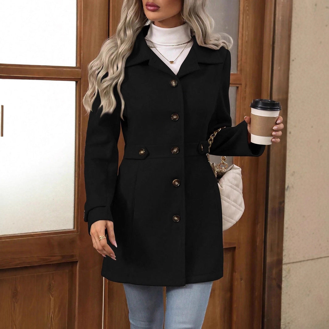 Women's Elegant Single-breasted Woolen Coat