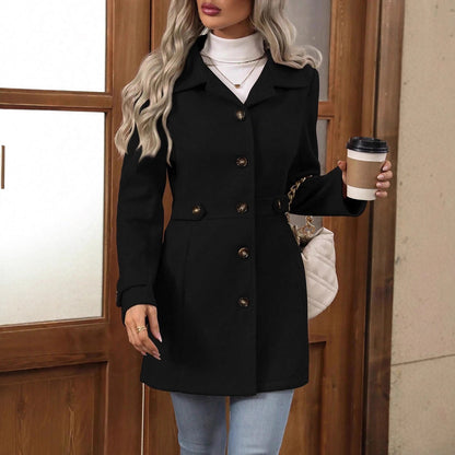 Women's Elegant Single-breasted Woolen Coat
