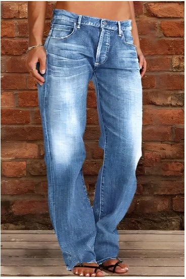 Ripped Jeans Loose Wide Leg Denim Pants Leisure Commuting Trousers Women's Clothing