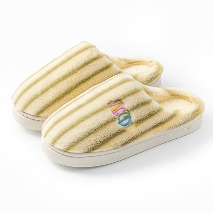 Colourful Vertical Stripe Plush Cotton Slippers
