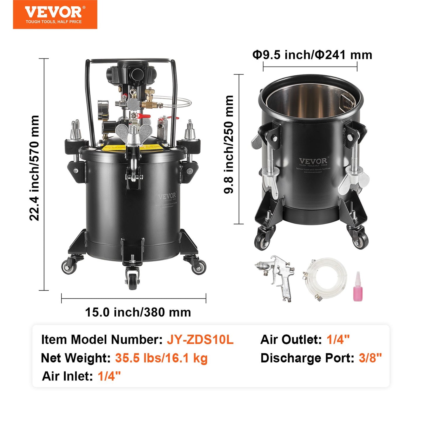 Spray Paint Pressure Pot, 10 L,2.5 Gal Fully Automatic Stirring Pressure Pot Tank, 70 Psi Adjustale Pressure, Pressure Pot Paint Tank With Spray Gun And Hoses, For Home Decor Industry Painting