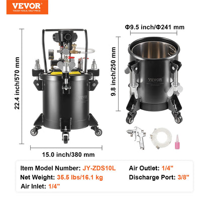 Spray Paint Pressure Pot, 10 L,2.5 Gal Fully Automatic Stirring Pressure Pot Tank, 70 Psi Adjustale Pressure, Pressure Pot Paint Tank With Spray Gun And Hoses, For Home Decor Industry Painting