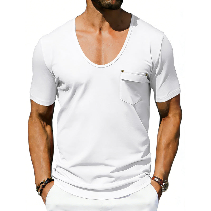 Mens Loose-fitting Casual T-shirt With A Large Collar And Short Sleeves