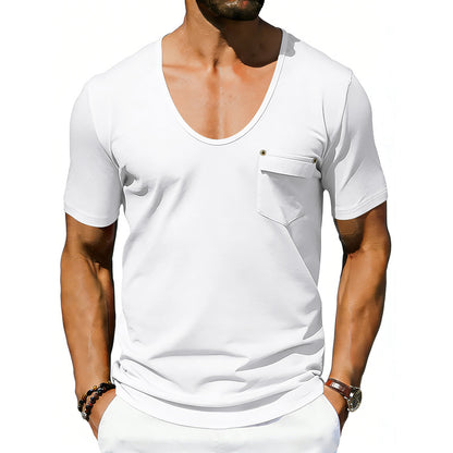 Mens Loose-fitting Casual T-shirt With A Large Collar And Short Sleeves