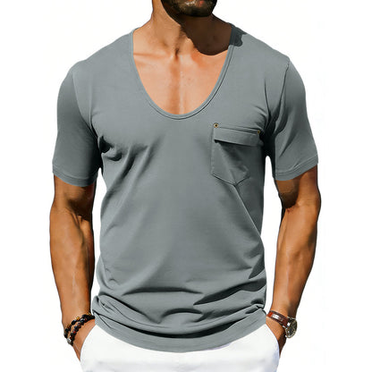 Mens Loose-fitting Casual T-shirt With A Large Collar And Short Sleeves