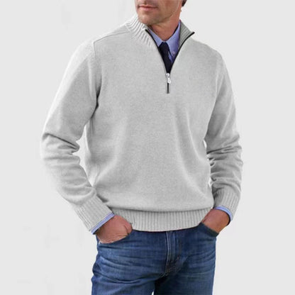 Men's Stand Collar Zip Knitted Sweater — Winter Long Sleeve