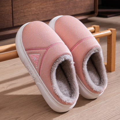 Solid Striped Fleece Slippers — Warm Couple House Shoes