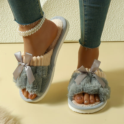 Bow Plush Indoor Slippers — Soft & Cosy House Shoes