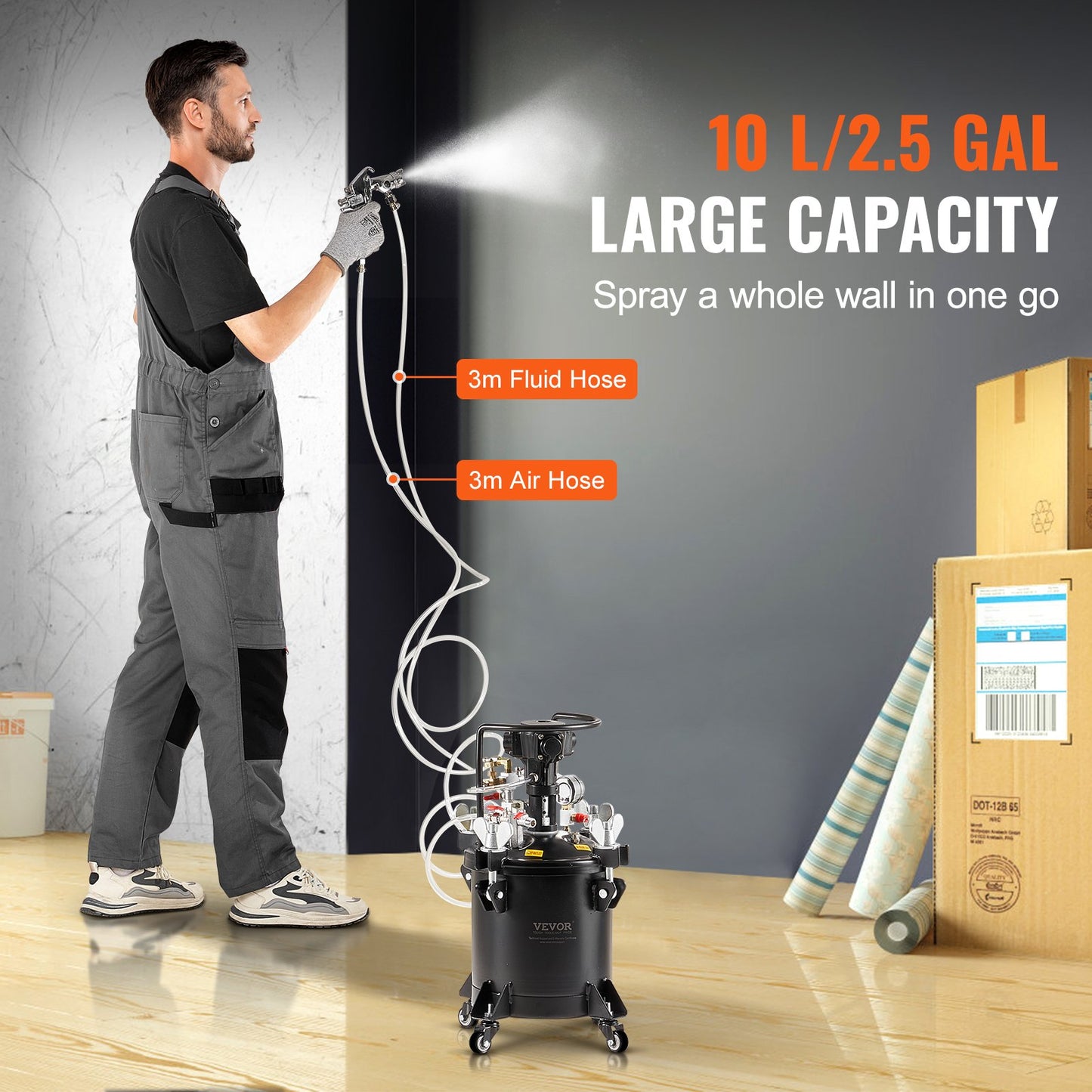 Spray Paint Pressure Pot, 10 L,2.5 Gal Fully Automatic Stirring Pressure Pot Tank, 70 Psi Adjustale Pressure, Pressure Pot Paint Tank With Spray Gun And Hoses, For Home Decor Industry Painting