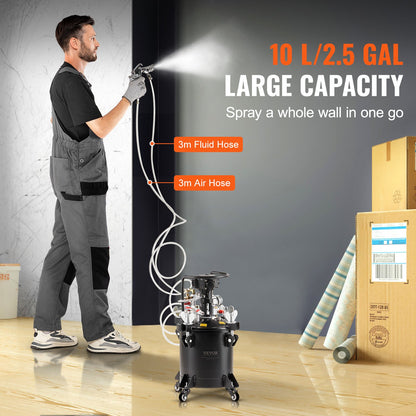 Spray Paint Pressure Pot, 10 L,2.5 Gal Fully Automatic Stirring Pressure Pot Tank, 70 Psi Adjustale Pressure, Pressure Pot Paint Tank With Spray Gun And Hoses, For Home Decor Industry Painting