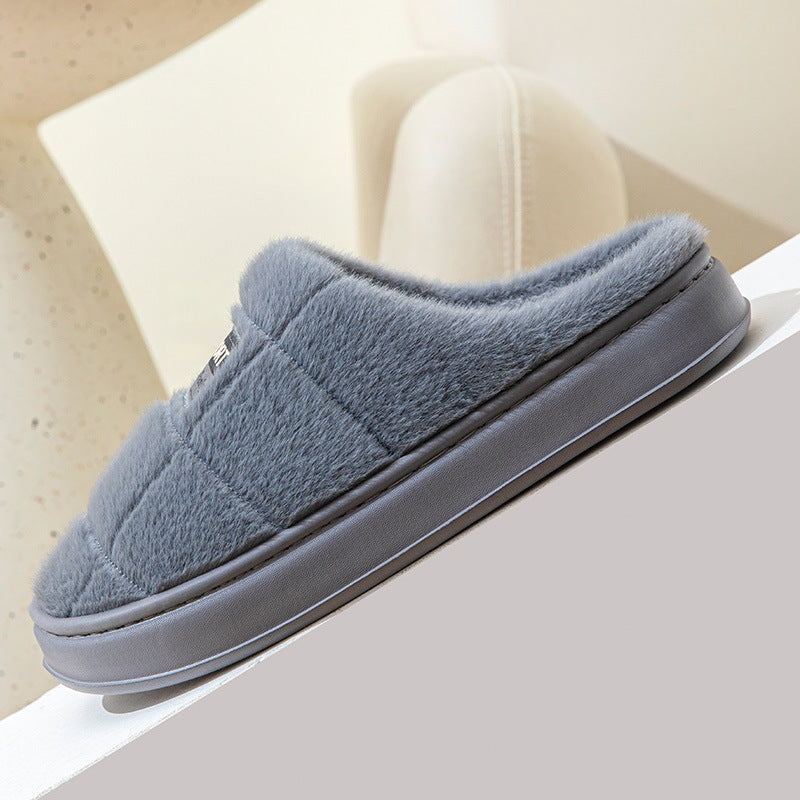Men's Plaid Cotton Slippers — Thick-soled Non-slip Couple House Shoes