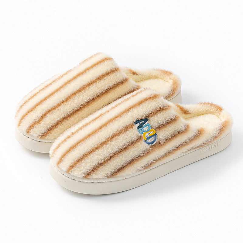 Colourful Vertical Stripe Plush Cotton Slippers