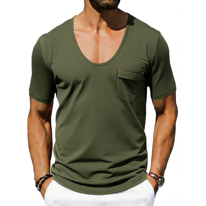 Mens Loose-fitting Casual T-shirt With A Large Collar And Short Sleeves