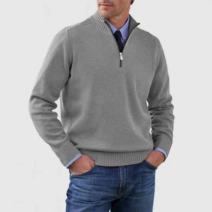 Men's Stand Collar Zip Knitted Sweater — Winter Long Sleeve