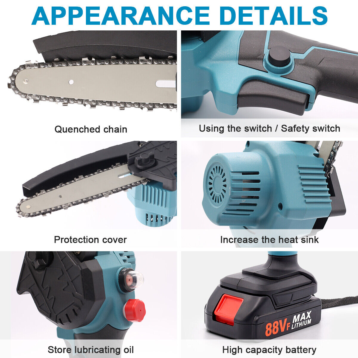 8-Inch Cordless Chainsaw 2 Batteries 21V Li-ion Battery And Charger