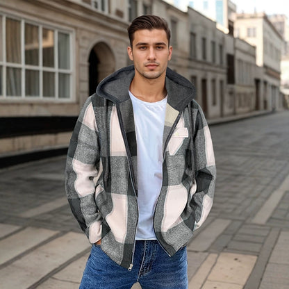 Men's Flannel Hooded Zip Jacket
