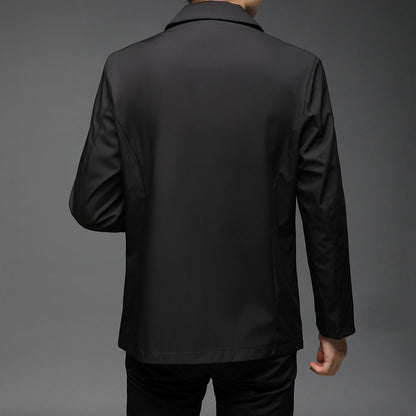 Fall Winter Men Polo Collar Solid Color Business Jacket Short Button Lightweight Coat