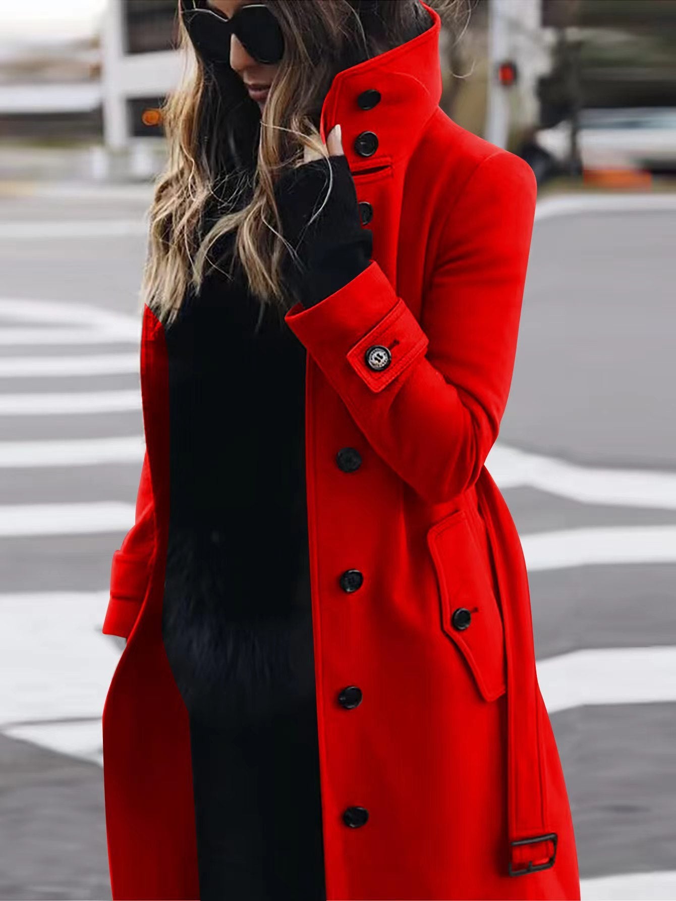 Women's Slim Fit Stand Collar Woolen Cardigan Coat