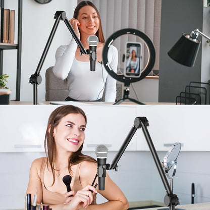 Microphone Boom Arm Stand For Live Streaming And Singing, With Universal Swivel And Foldable Design