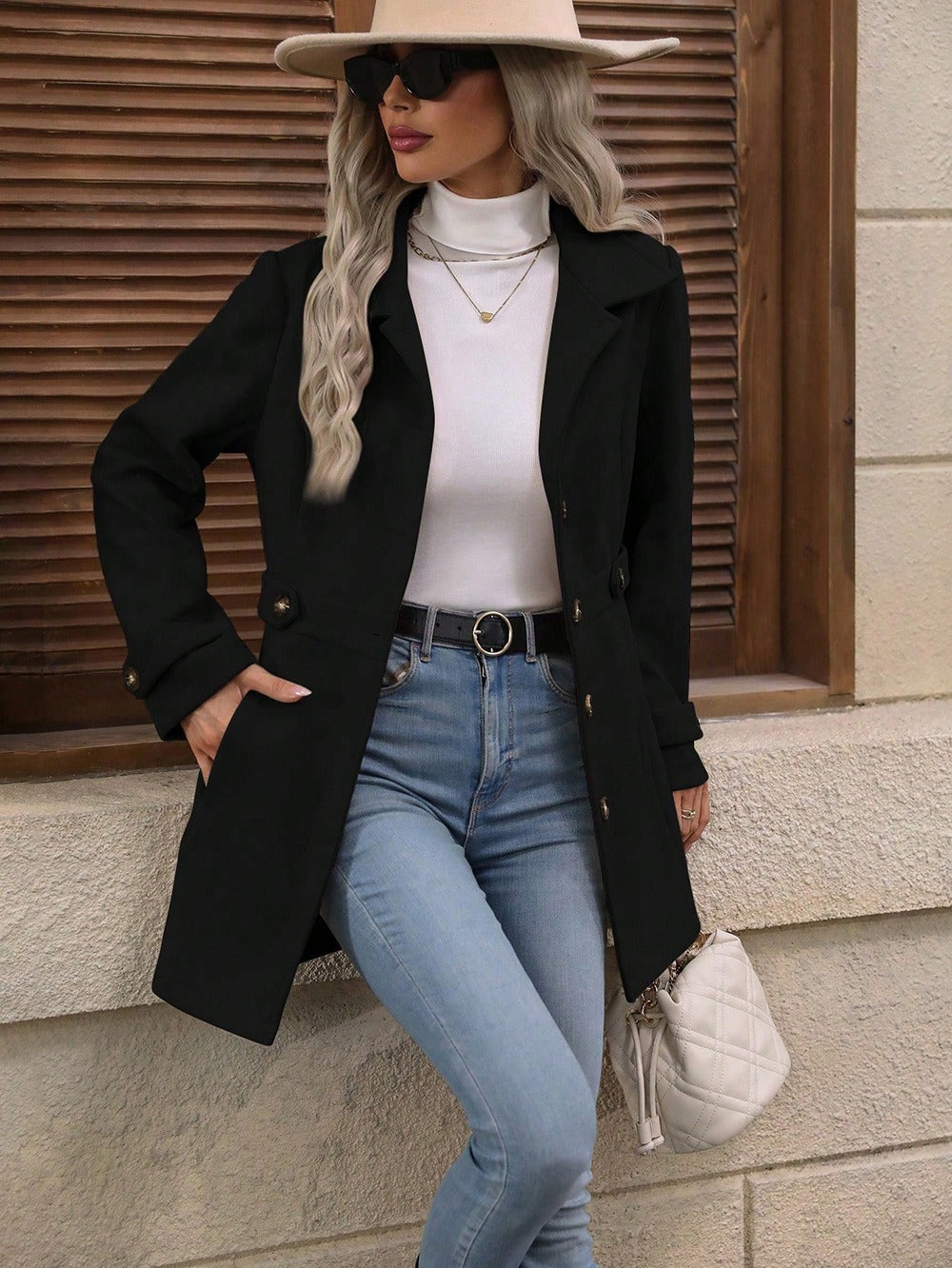 Women's Elegant Single-breasted Woolen Coat