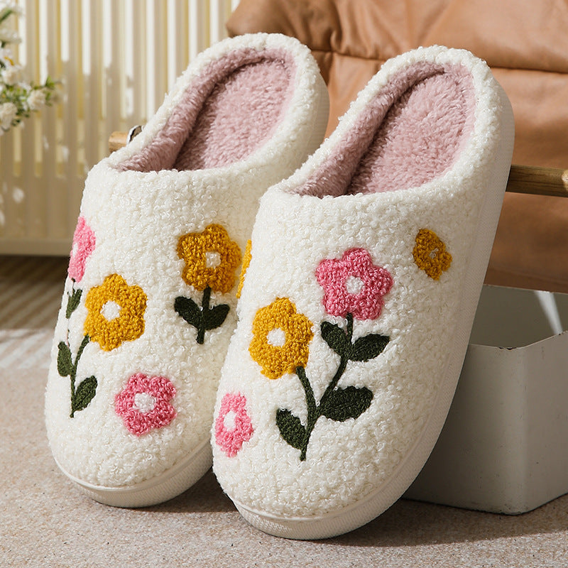 Colourful Floral Cotton Slippers — Warm Indoor House Shoes