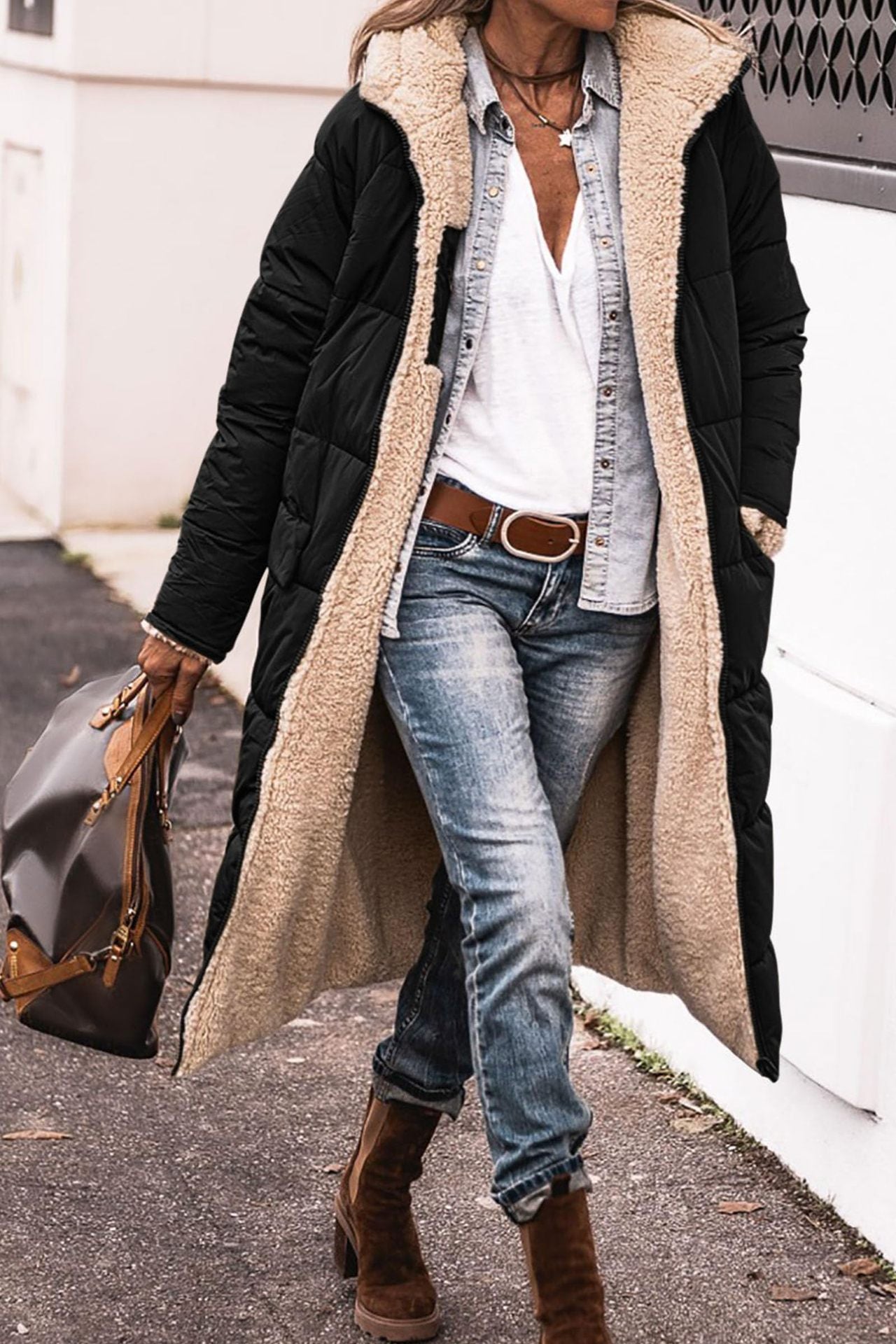 Women's Hooded Double-sided Slim Cardigan Coat