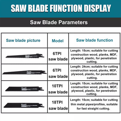 3000rpm Electric Reciprocating Saw 4 X Saw Blades For 18V