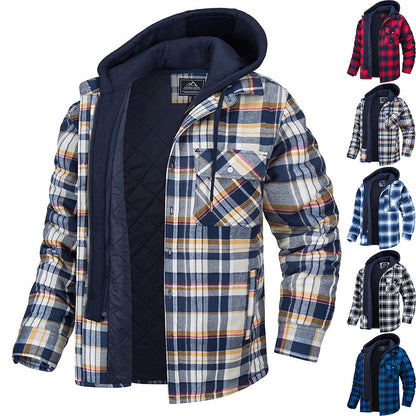 Men's Plaid Hooded Padded Coat — Thick Winter Jacket
