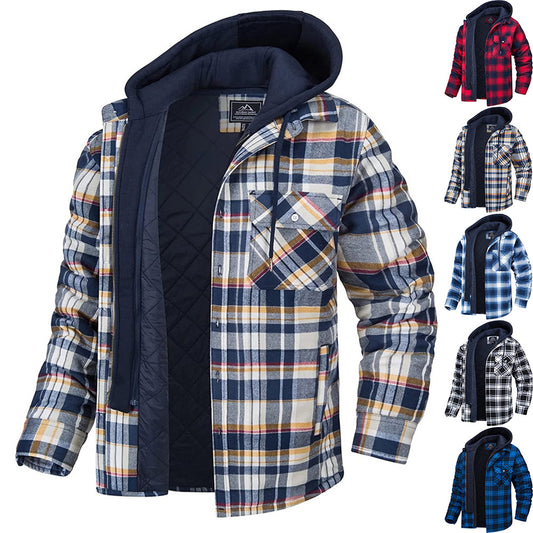 Men's Plaid Hooded Padded Coat — Thick Winter Jacket