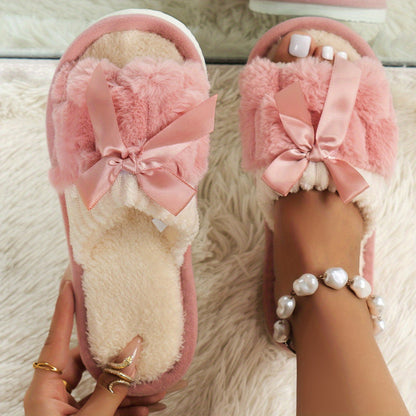 Bow Plush Indoor Slippers — Soft & Cosy House Shoes