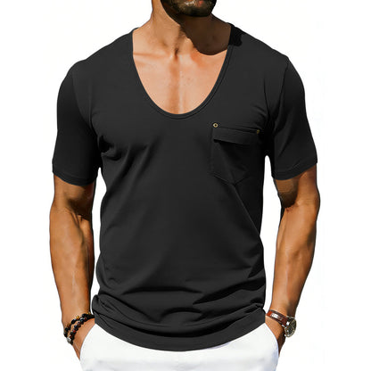 Mens Loose-fitting Casual T-shirt With A Large Collar And Short Sleeves