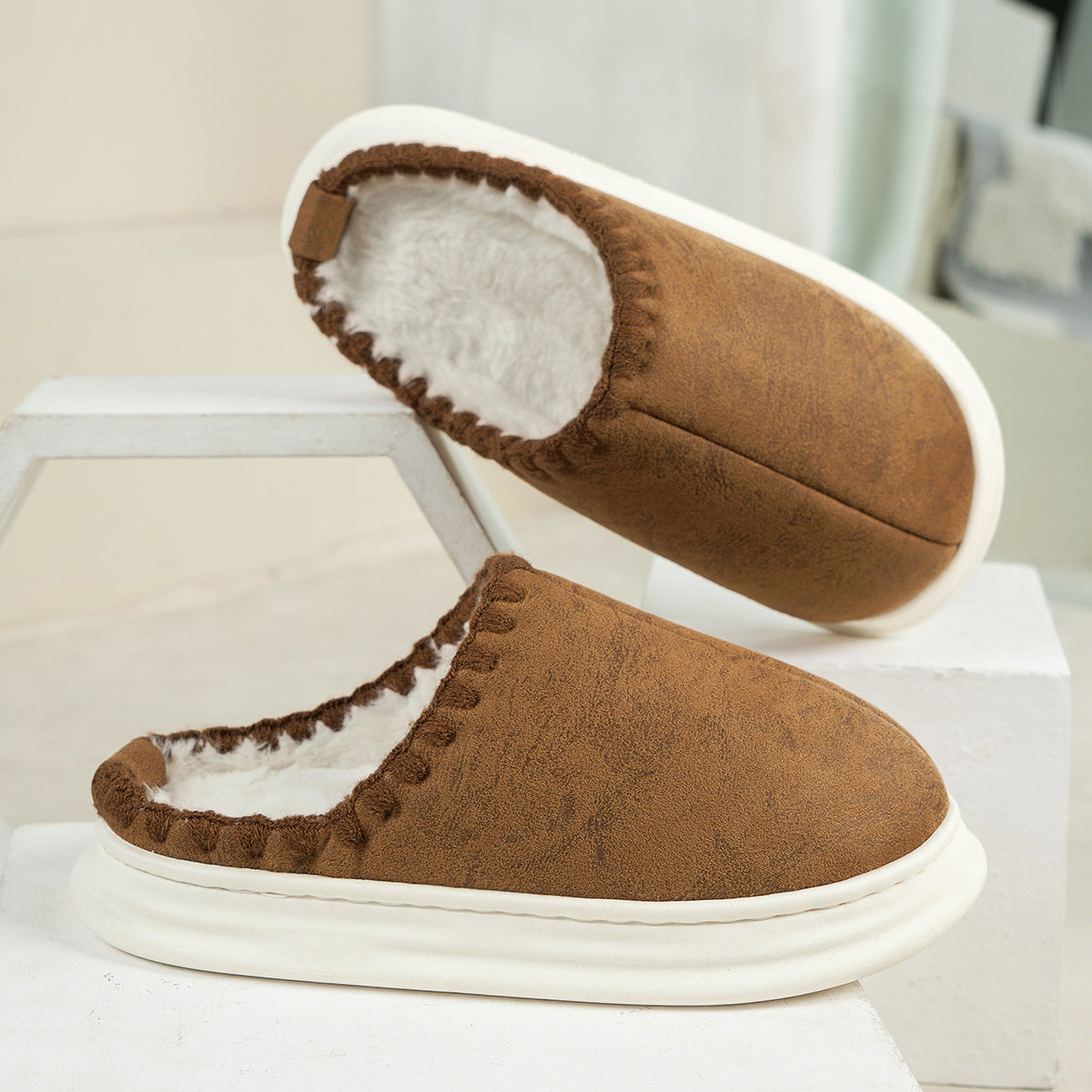 Winter Plush Cotton Slippers — Sewing-side Design for Couples