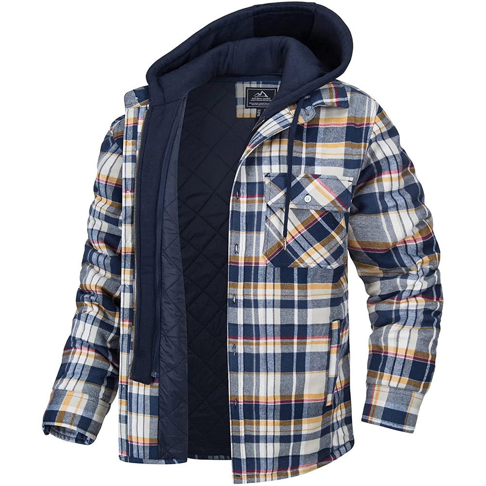 Men's Plaid Hooded Padded Coat — Thick Winter Jacket