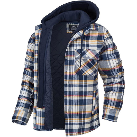 Men's Plaid Hooded Padded Coat — Thick Winter Jacket